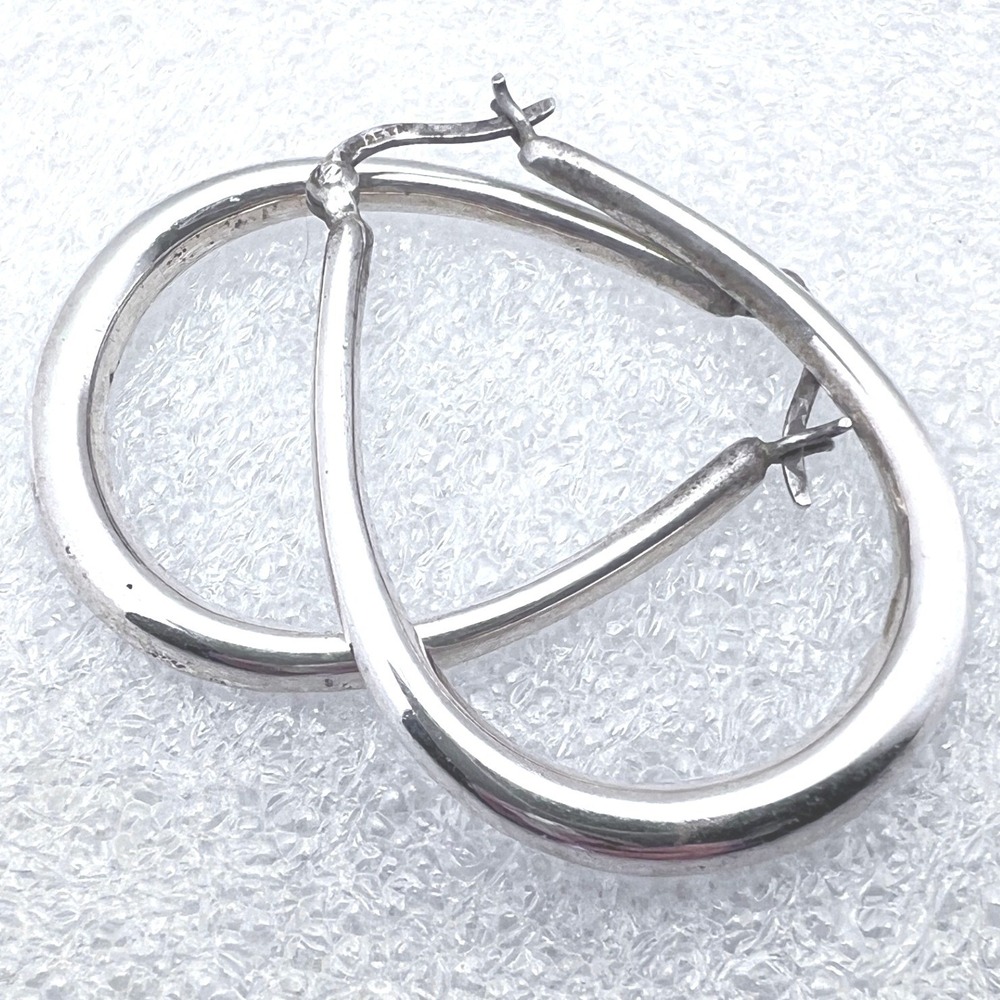 Sterling Silver 925 Oval Hoop Earring Med Polished Snap Closure AV TH 6.8mm 1.5"